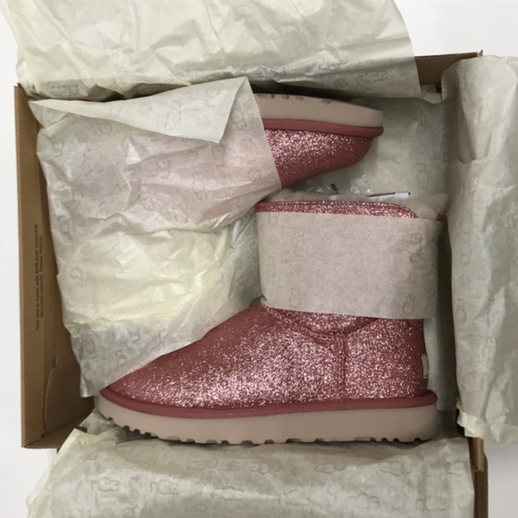 UGG PINK Mini Bailey BOW SPARKLE Boots Glitter 7 NEW NIB - Picture 7 of 8